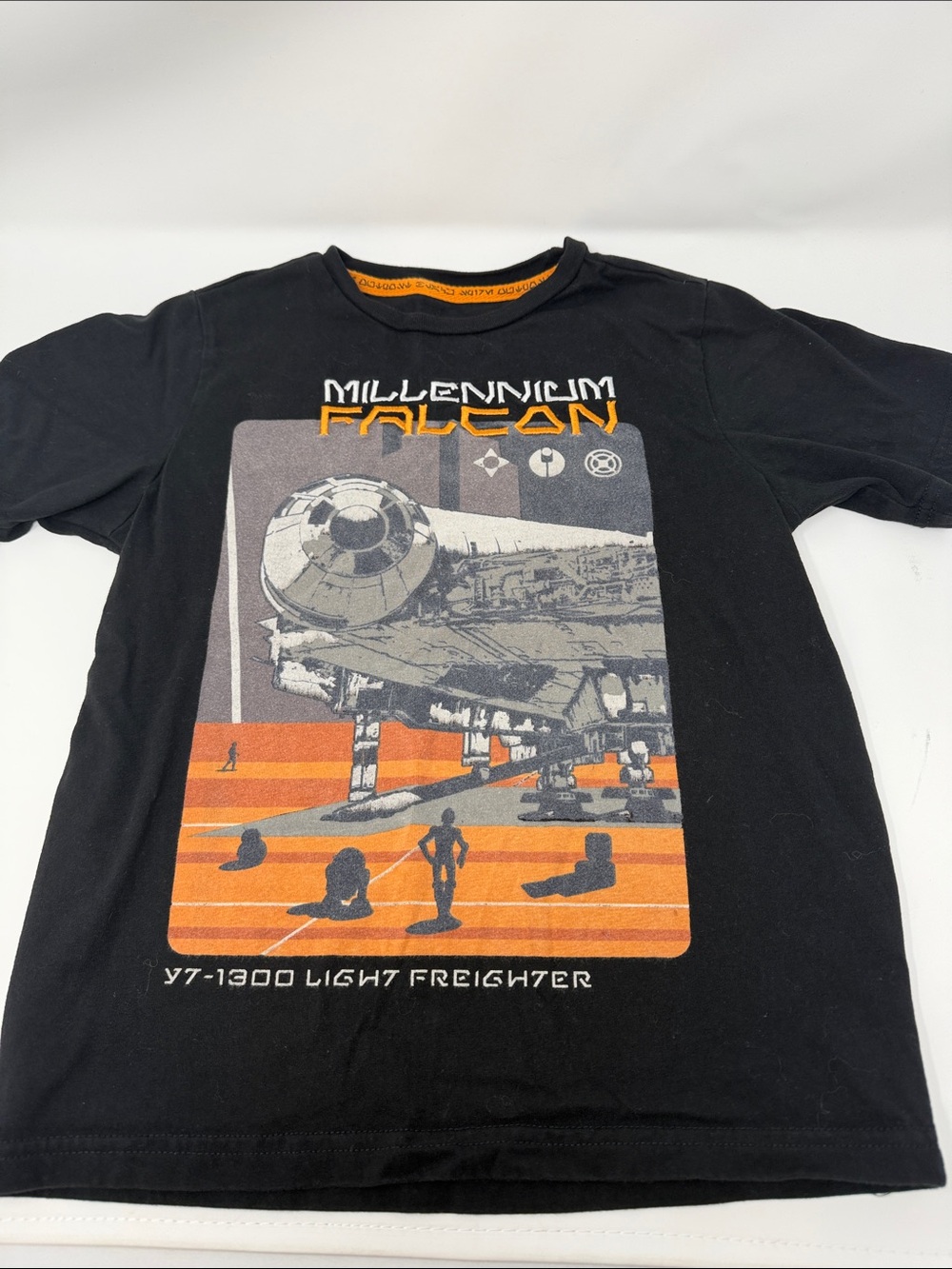Disney Millennium Falcon Graphic Tee - Star Wars Black & Orange size boys 9/10